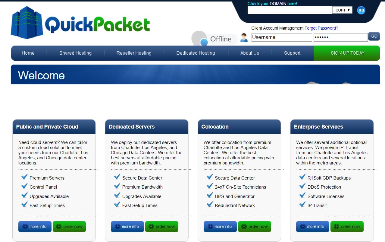 Quickpacket - 洛杉矶独服 双路L5520 24G 1TBHDD 5IP 20TB流量 1G端口 月付