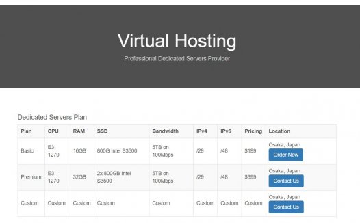 VH.NET – 独立服务器 E3-1270 16G 800G 5T 100M 日本