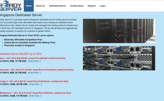 Ready Server – 独立服务器 6折优惠 100Mbps 新加坡