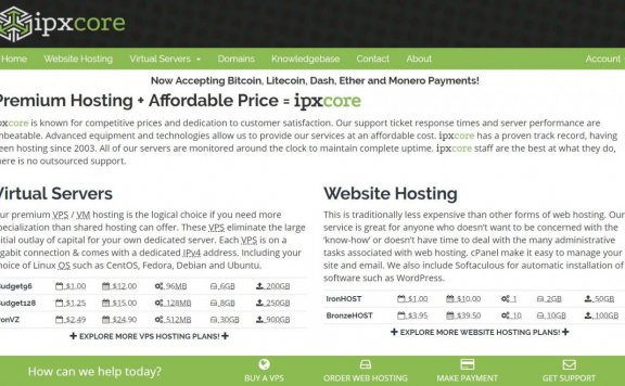 IPXcore – $2.49 OpenVZ 512MB/30G/900G 凤凰城